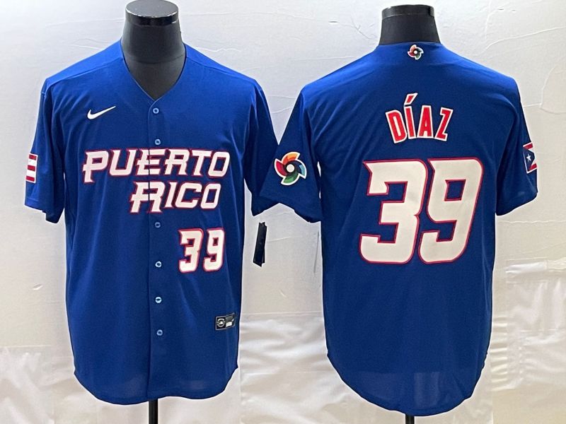 Men 2023 World Cub Puerto Rico #39 Diaz Blue Nike MLB Jersey5